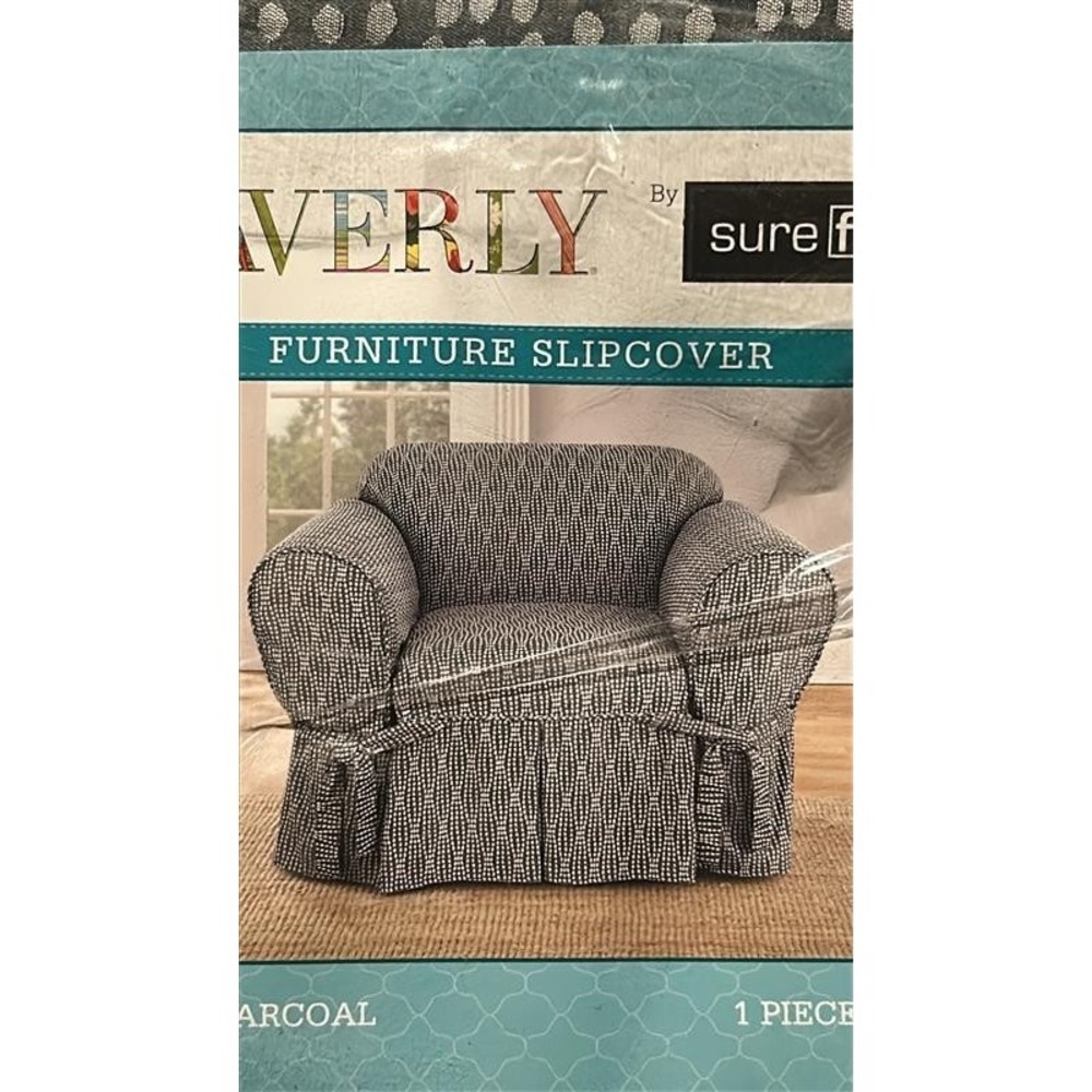 SureFit Waverly Strands 1pc Arm Chair Slipcover Washable Gray Charcoal Geometric